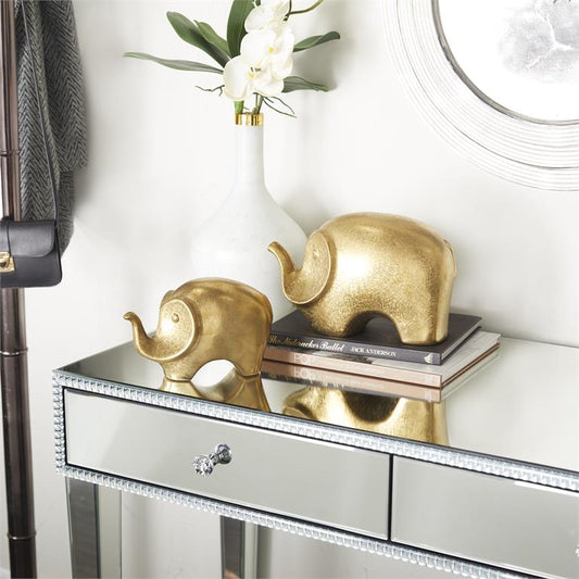 GOLD CERAMIC ELEPHANT SCULPTURE,
