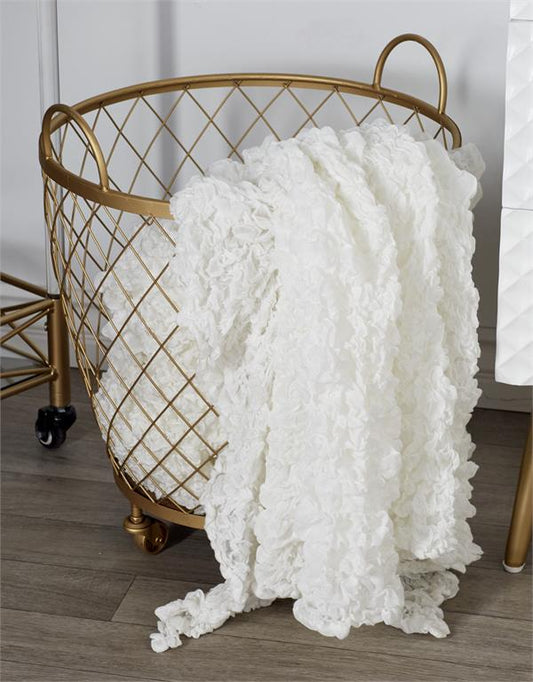 GOLD METAL DEEP SET WIRE BASKET STORAGE CART WITH WHEELS AND HANDLE