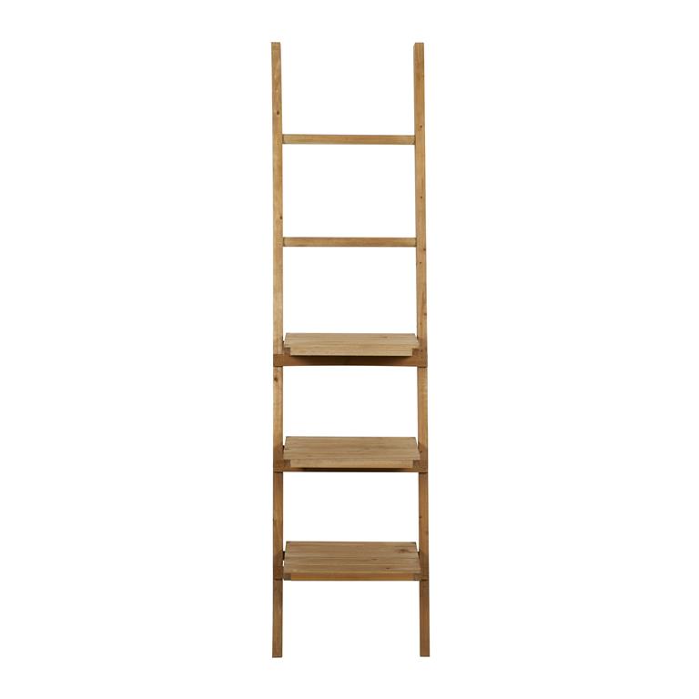 BROWN WOOD 3 SHELF AND 2 RUNGS WALL SHELF