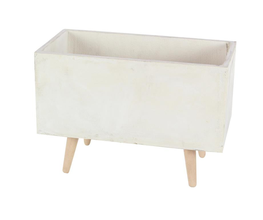 WHITE FIBERCLAY INDOOR OUTDOOR PLANTER WITH WOOD LEGS
