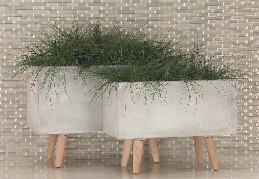 GREY FIBER CLAY CONTEMPORARY PLANTER