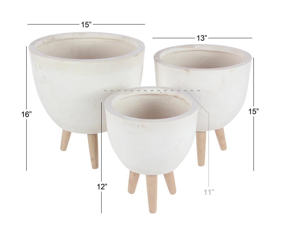WHITE FIBERCLAY INDOOR OUTDOOR PLANTER WITH WOOD LEGS