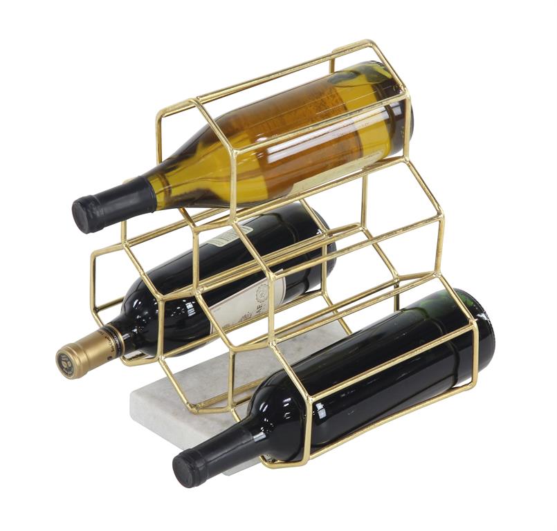 GOLD MARBLE 6 BOTTLE WINE RACK WITH MARBLE BASE