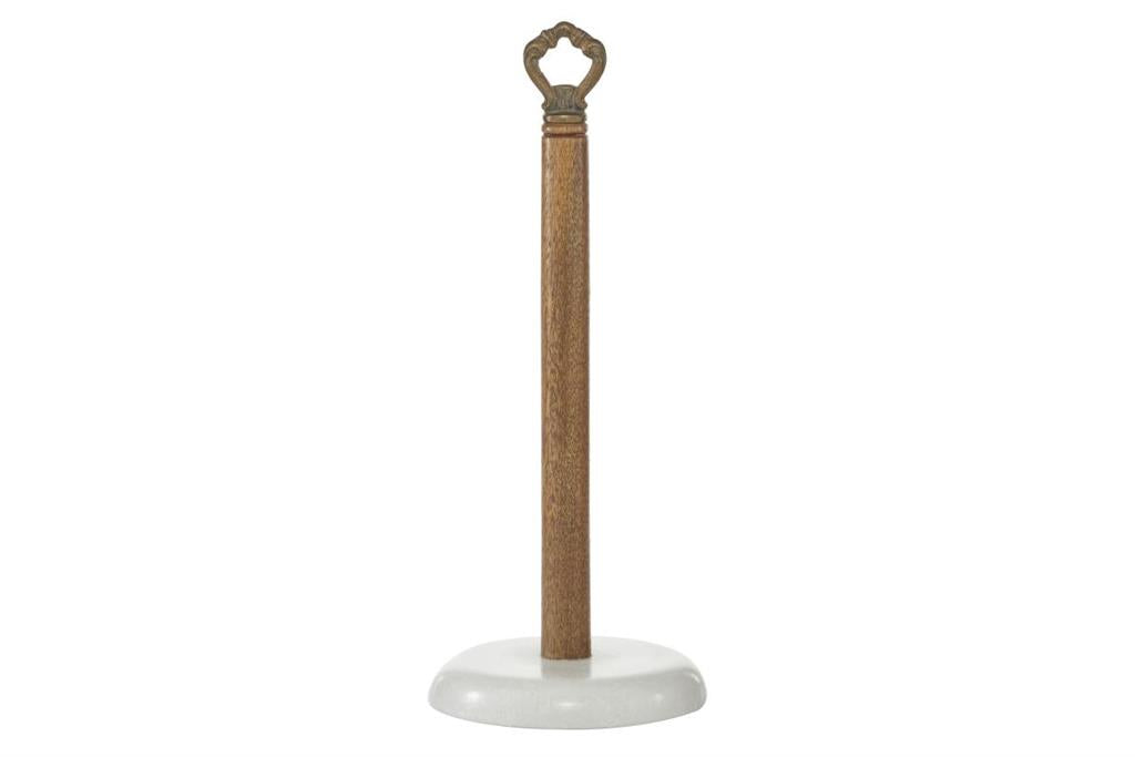 WHITE MARBLE PAPER TOWEL HOLDER WITH WOOD POST