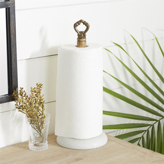 WHITE MARBLE PAPER TOWEL HOLDER WITH WOOD POST