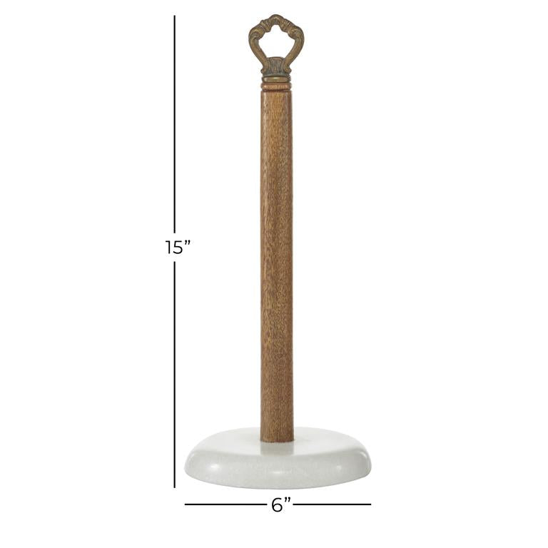 WHITE MARBLE PAPER TOWEL HOLDER WITH WOOD POST