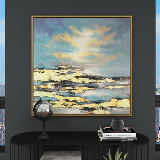 BLUE CANVAS GEODE LANDSCAPE FRAMED WALL ART WITH GOLD FRAME