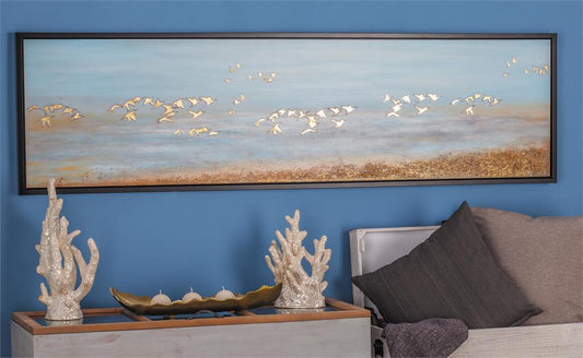 BLUE POLYSTONE CONTEMPORARY BIRDS FRAMED WALL ART