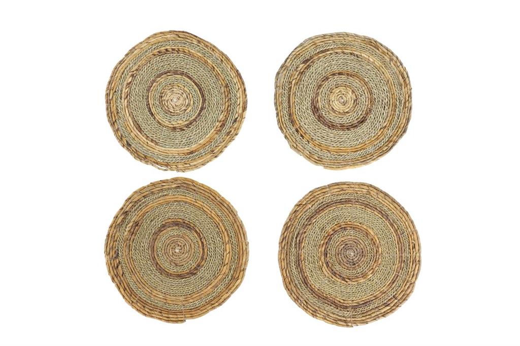 ROUND BROWN BANANA LEAF WICKER & SEAGRASS PLACEMATS SET OF 4