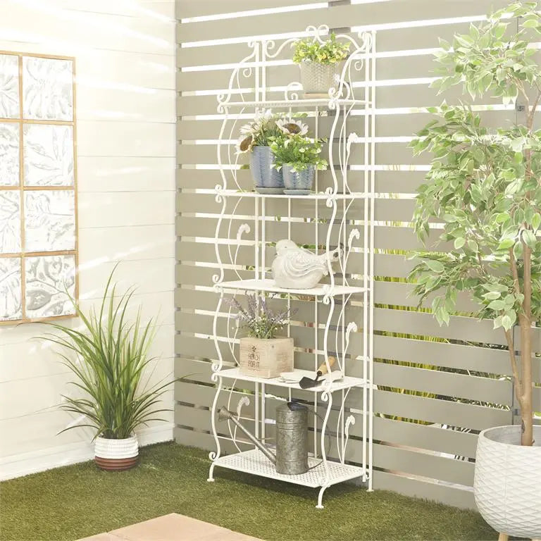 White Metal French country Bakers Rack