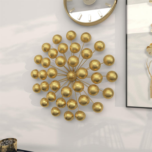 GOLD METAL STARBURST WALL DECOR WITH ORB DETAILING,