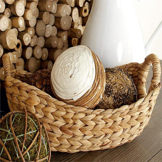 BROWN SEAGRASS HANDMADE STORAGE BASKET WITH METAL HANDLES,