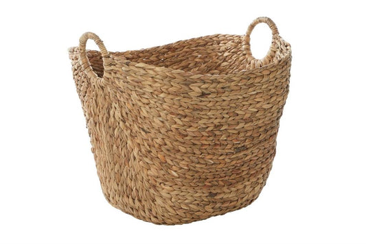 BROWN SEAGRASS HANDMADE LARGE WOVEN STORAGE BASKET WITH RING HANDLES