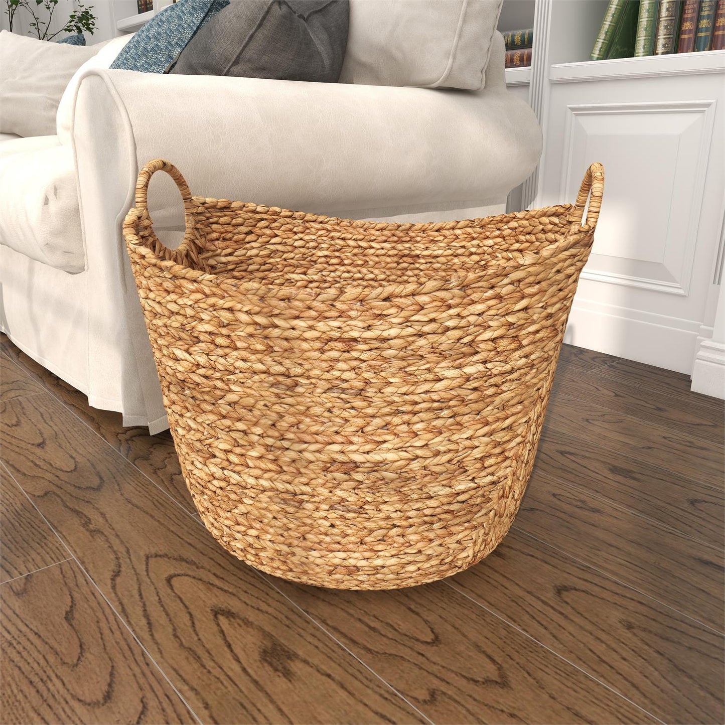 BROWN SEAGRASS HANDMADE LARGE WOVEN STORAGE BASKET WITH RING HANDLES