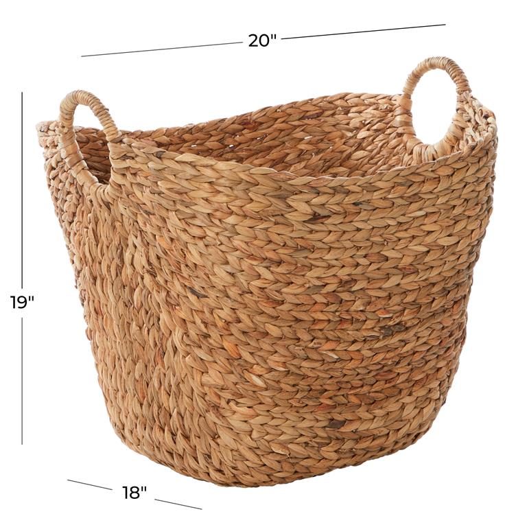 BROWN SEAGRASS HANDMADE LARGE WOVEN STORAGE BASKET WITH RING HANDLES