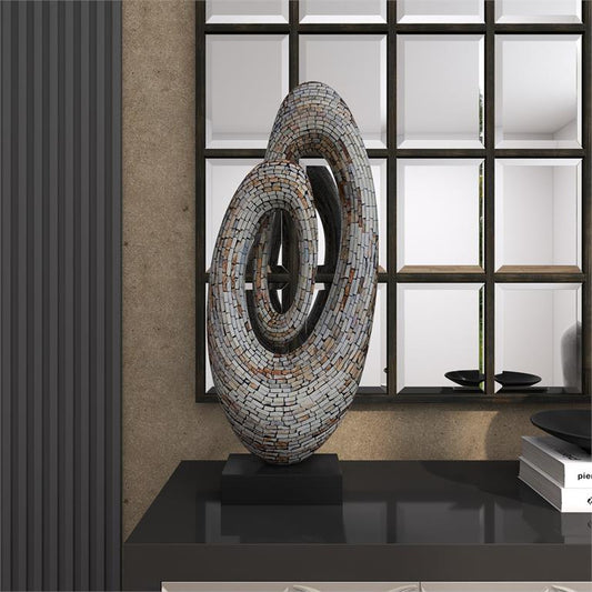 GRAY MOTHER OF PEARL ABSTRACT SWIRL SCULPTURE WITH BLACK BASE