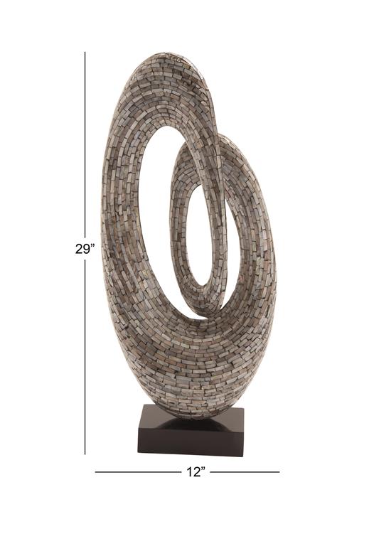 GRAY MOTHER OF PEARL ABSTRACT SWIRL SCULPTURE WITH BLACK BASE