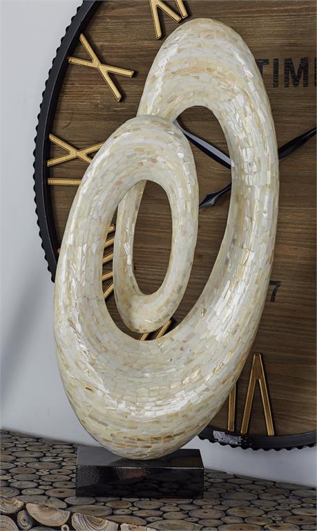 WHITE MOTHER OF PEARL ABSTRACT SWIRL SCULPTURE WITH BLACK BASE