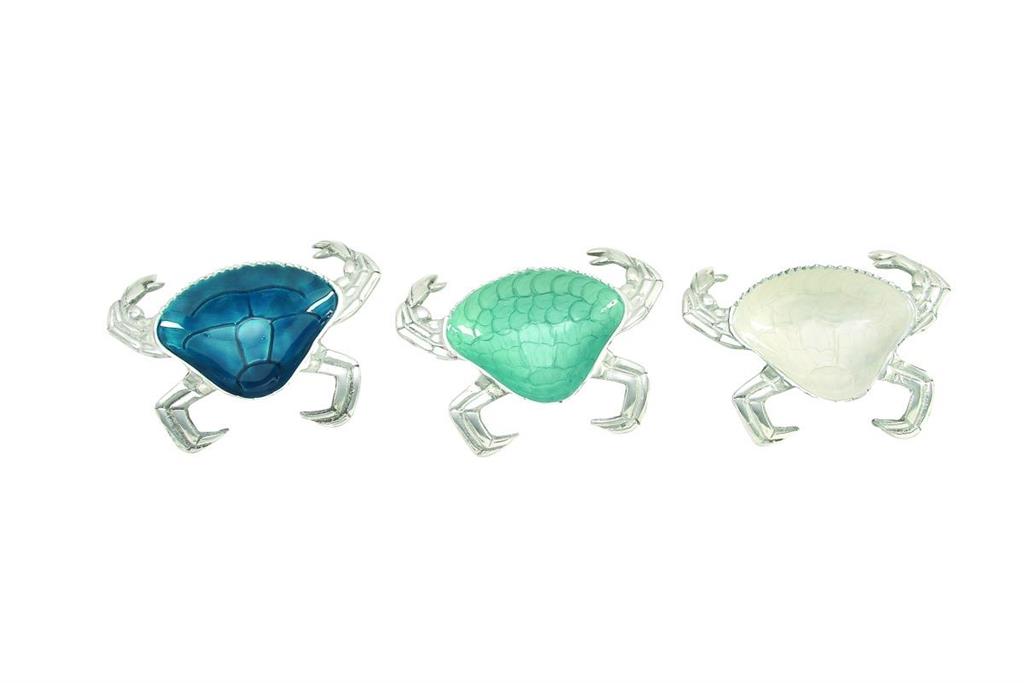 SILVER ALUMINUM CRAB SERVING BOWL WITH ENAMEL INTERIOR