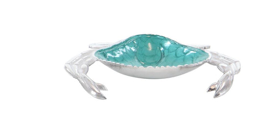 SILVER ALUMINUM CRAB SERVING BOWL WITH ENAMEL INTERIOR
