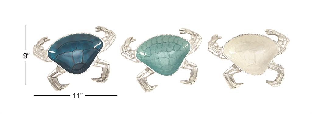 SILVER ALUMINUM CRAB SERVING BOWL WITH ENAMEL INTERIOR
