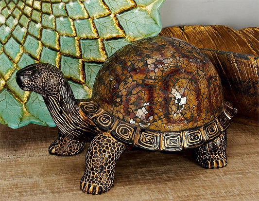 BROWN POLYSTONE TURTLE SCULPTURE