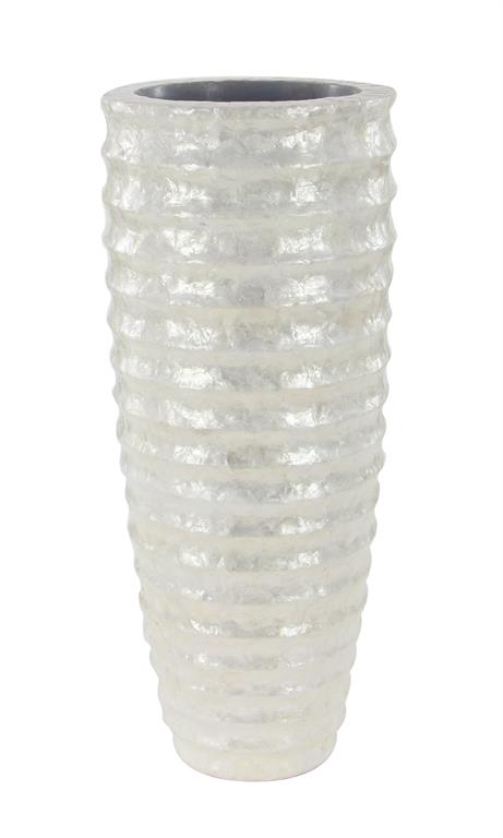 WHITE CAPIZ SHELL TALL FLOOR VASE WITH RIPPLE DESIGN