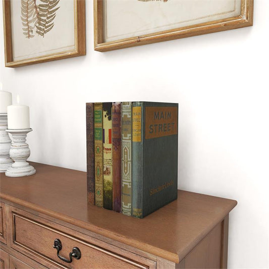 MULTI COLORED WOOD FAUX BOOK BOX WITH VARYING COVERS