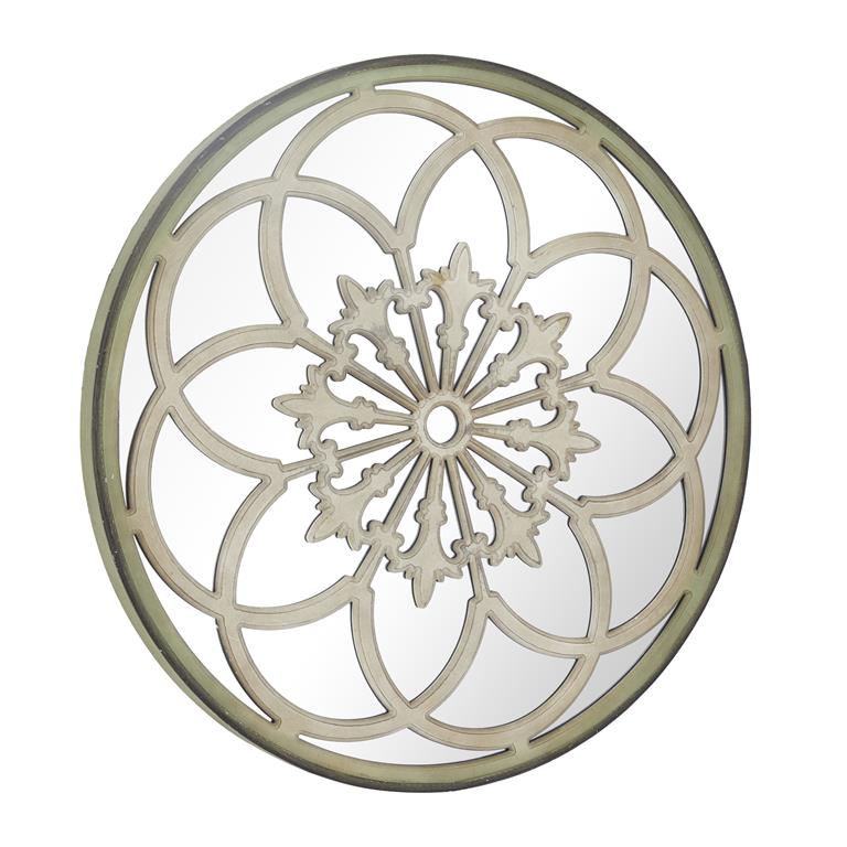 WHITE WOOD FLORAL MEDALLION WALL MIRROR