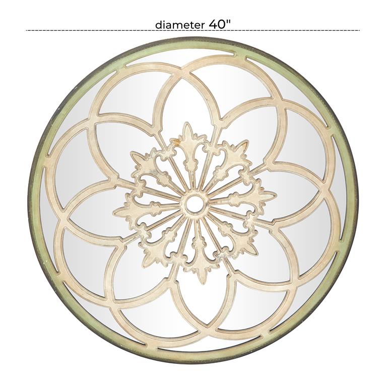 WHITE WOOD FLORAL MEDALLION WALL MIRROR