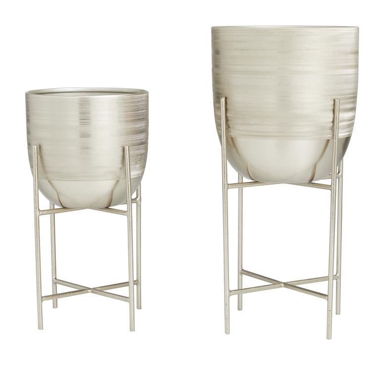 SILVER METAL PLANTER WITH REMOVABLE STAND,