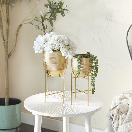 GOLD METAL PLANTER WITH REMOVABLE STAND,