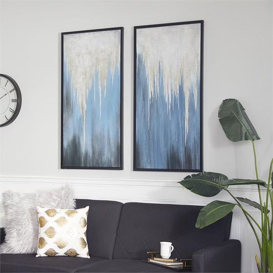 BLUE CANVAS ABSTRACT FRAMED WALL ART WITH BLACK FRAME