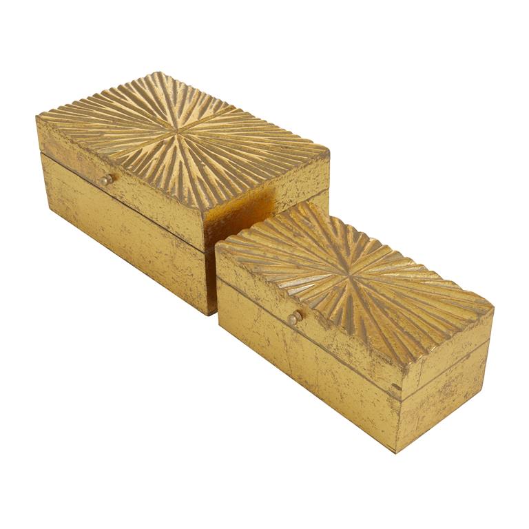 COSMOLIVING BY COSMOPOLITAN GOLD WOOD GEOMETRIC BOX WITH HINGED LID
