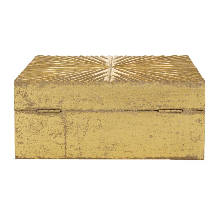 COSMOLIVING BY COSMOPOLITAN GOLD WOOD GEOMETRIC BOX WITH HINGED LID