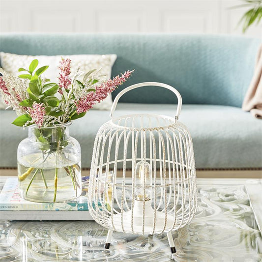 WHITE METAL MODERN CANDLE HOLDER LANTERN