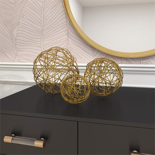 COSMOLIVING BY COSMOPOLITAN GOLD METAL GEOMETRIC SCULPTURE,