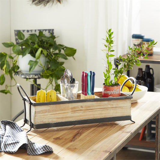 BROWN WOOD TRAY WITH DIVIDERS