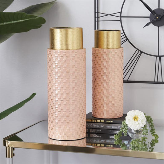 PINK METAL WEAVE INSPIRED VASE WITH GOLD TOP