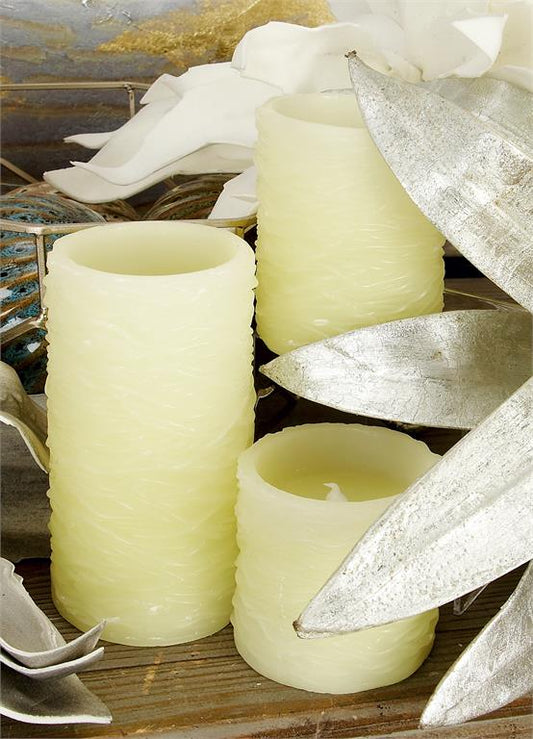 CREAM WAX TEXTURED FLAMELESS CANDLE WITH REMOTE CONTROL, SET OF 3