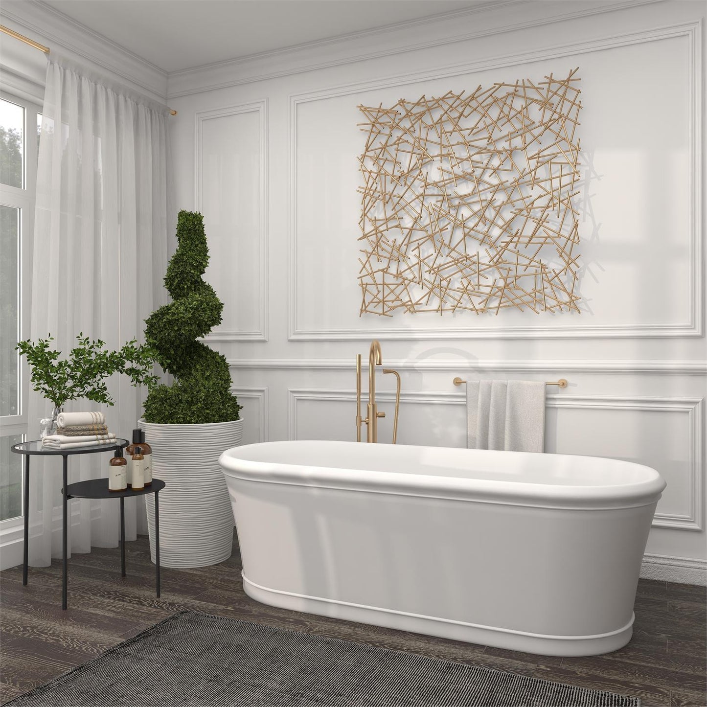 GOLD METAL GEOMETRIC OVERLAPPING LINES WALL DECOR