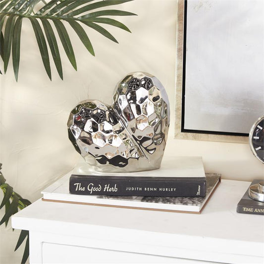SILVER PORCELAIN HEART SCULPTURE