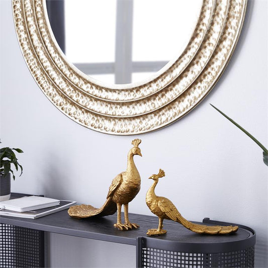 GOLD RESIN PEACOCK SCULPTURE