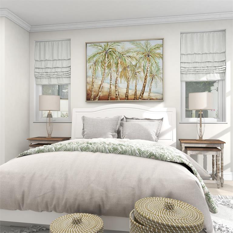 GREEN CANVAS TREE HANDMADE PALM FRAMED WALL ART WITH SILVER FRAME