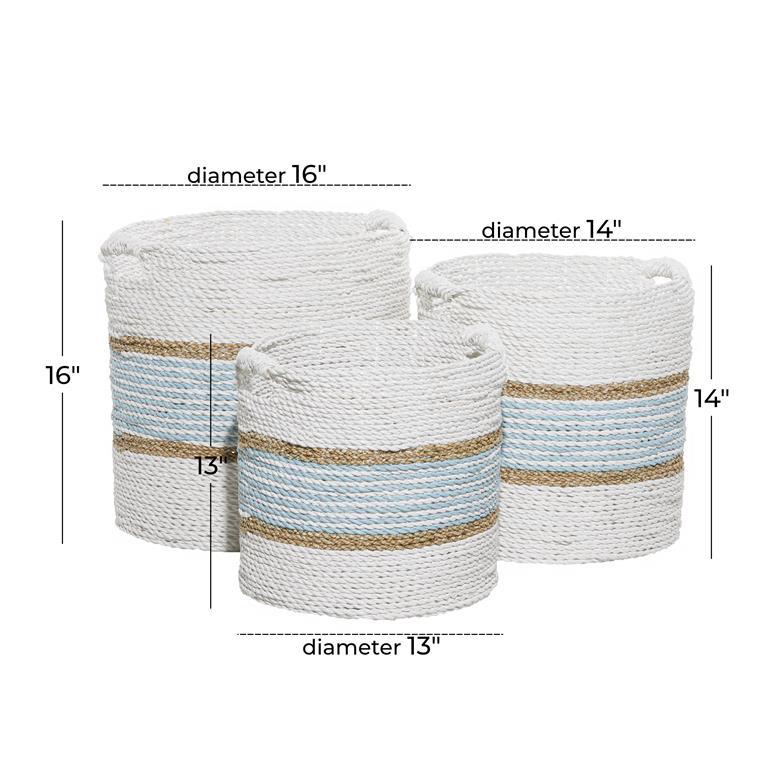 WHITE WOOD HANDMADE TWO TONED STORAGE BASKET WITH HANDLES