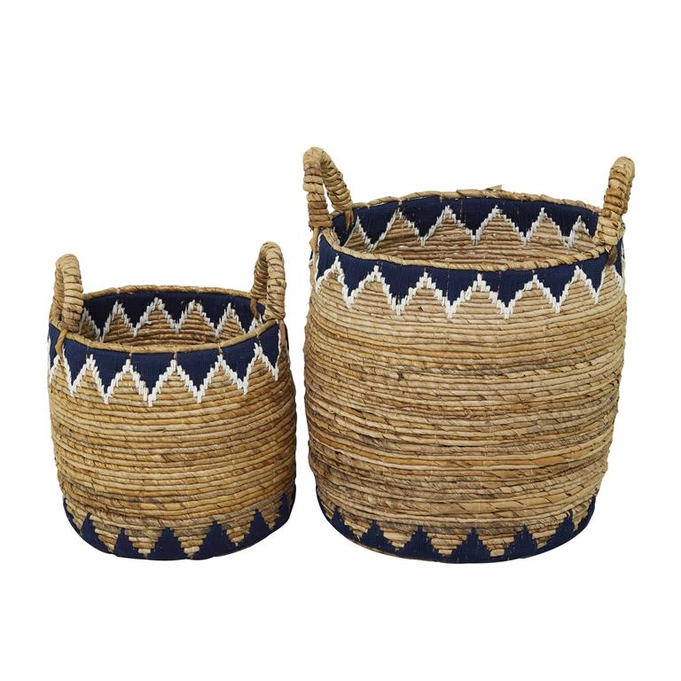 BROWN BANANA LEAF HANDMADE TRIANGLE DETAILS STORAGE BASKET WITH HANDLES