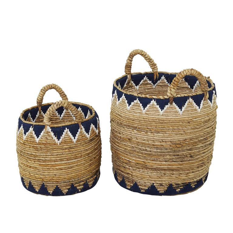 BROWN BANANA LEAF HANDMADE TRIANGLE DETAILS STORAGE BASKET WITH HANDLES
