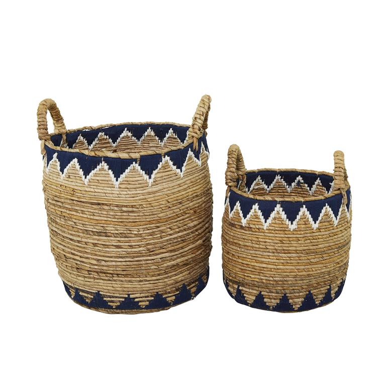 BROWN BANANA LEAF HANDMADE TRIANGLE DETAILS STORAGE BASKET WITH HANDLES