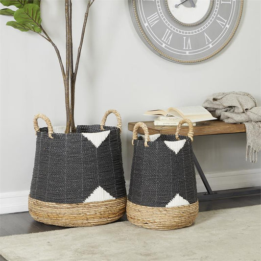 BANANA LEAF HANDMADE TRIANGLE DETAILS STORAGE BASKET WITH HANDLES