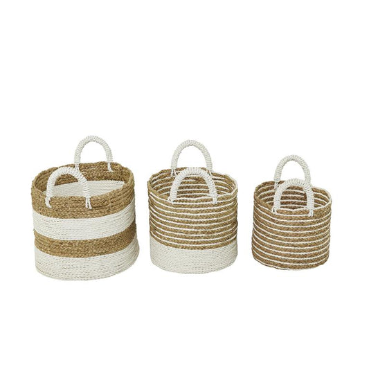 COSMOPOLITAN BROWN SEAGRASS HANDMADE TWO TONED STORAGE BASKET WITH HANDLES